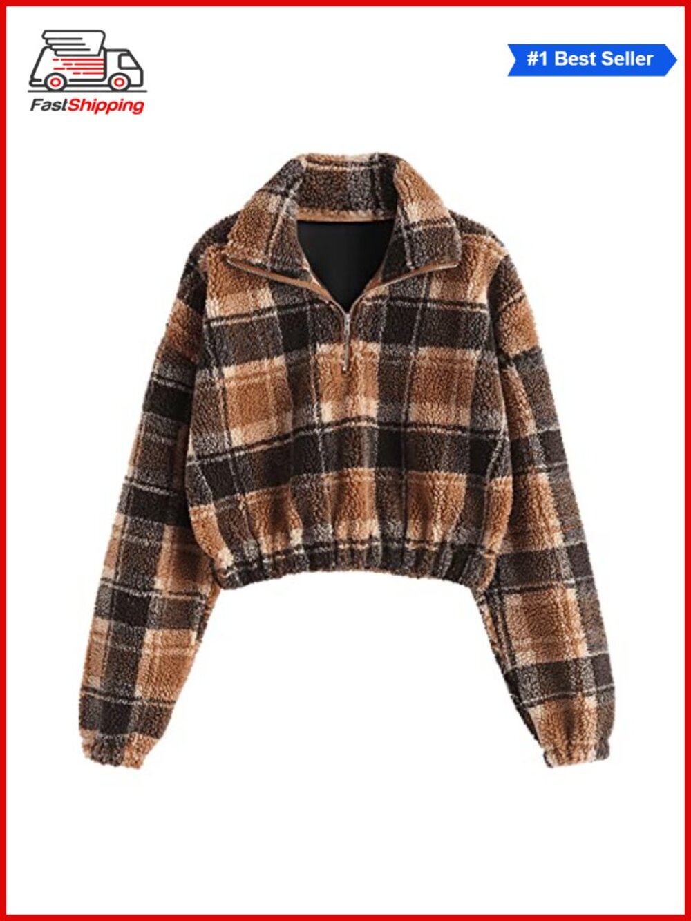 ✨Faux Fur Pullover Half Zip Long Sleeve Crop Sweatshirt